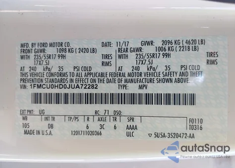 2018 Ford Escape Sel from USA, damaged, VIN 1FMCU0HD0JUA72282